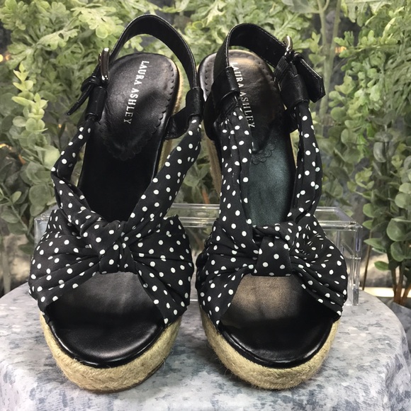 Laura Ashley Kilby Satin Fabric Polka Dot Espadrille Wedges WMS 10B☀️Like NEW☀️ - Picture 2 of 13